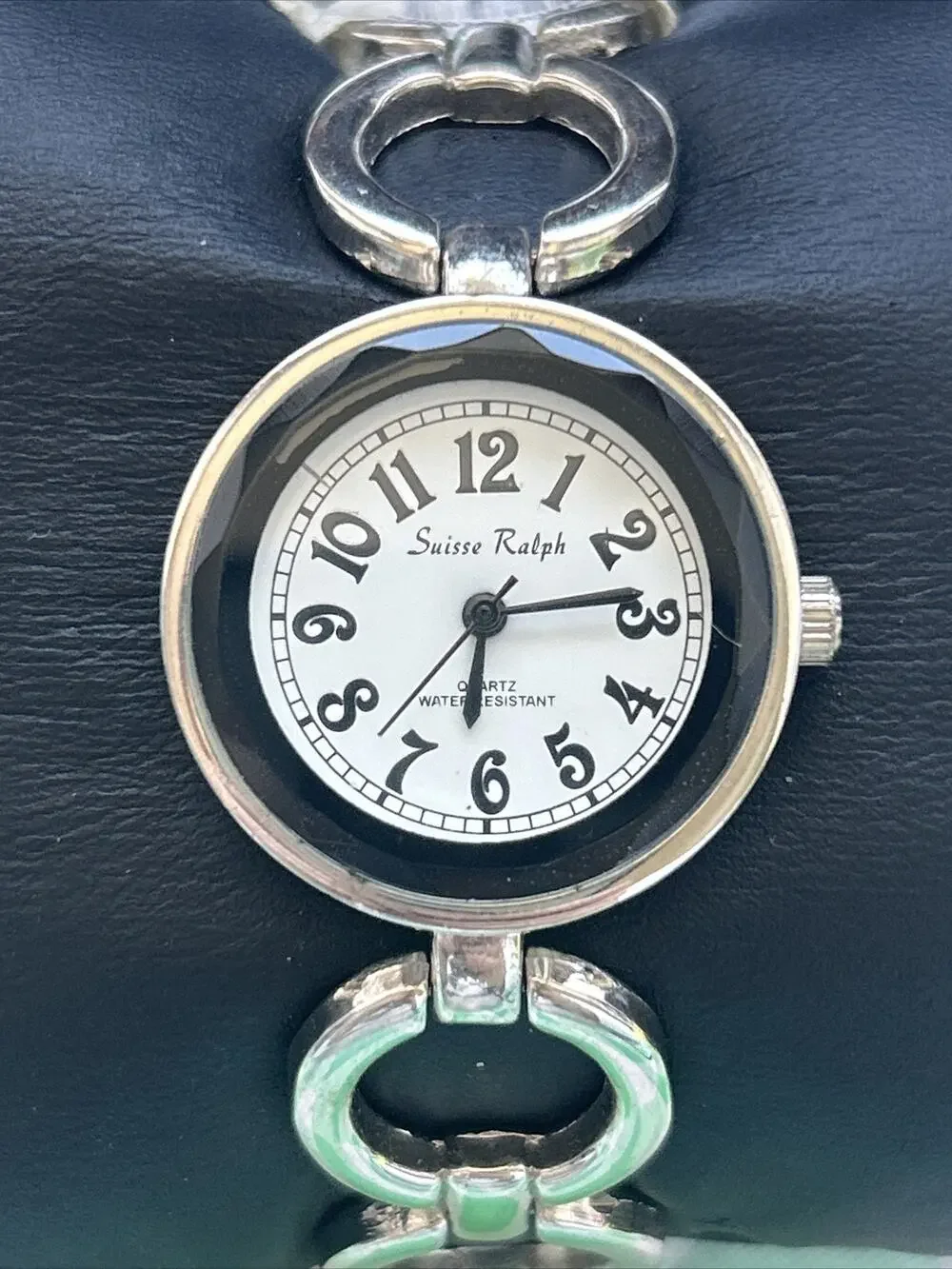Swisse Ralph White Dial Black Bezel Silver Tone Women’s Quartz Watch